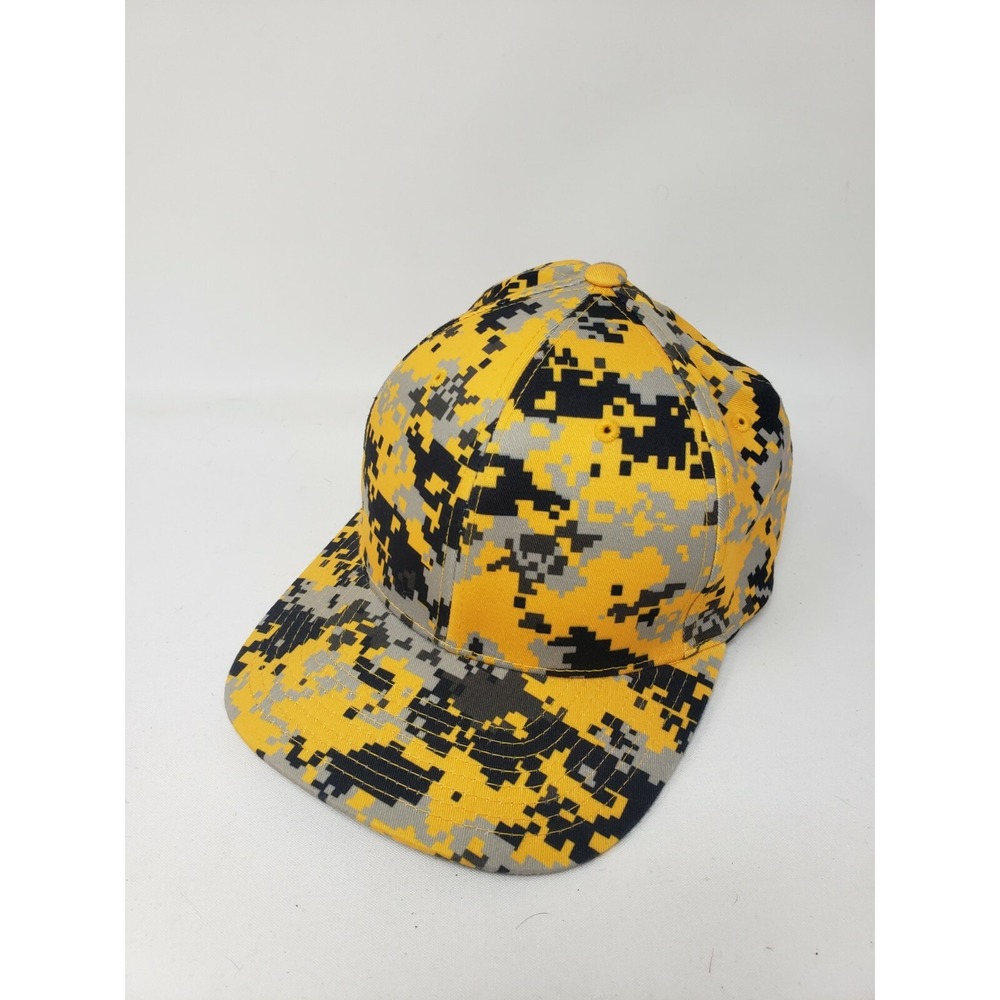 Pacific Headwear 708F Black & Yellow Camo Cap Hat Lightening Bolt Fitted SM- MD